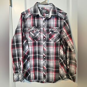 Buckle Black and Red Plaid Men's Shirt